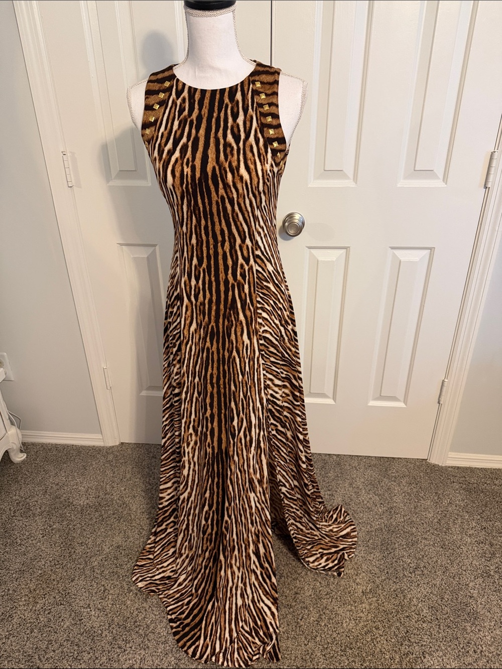 Michael Kors Brown Animal-Print Sleeveless Maxi Dress